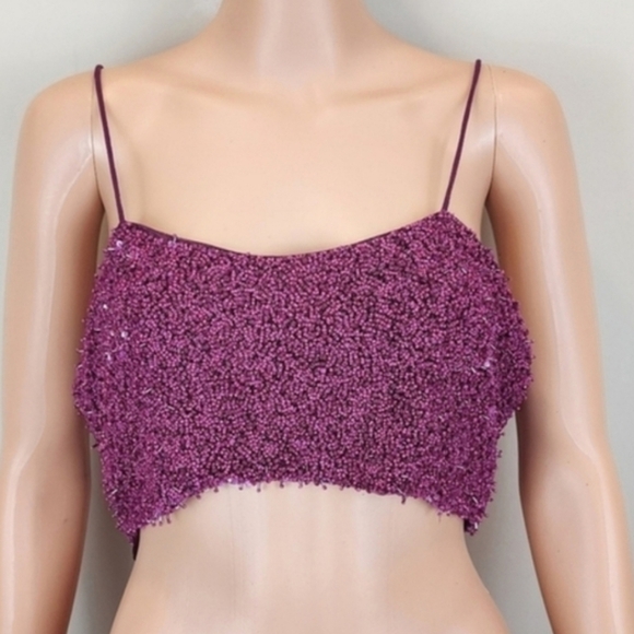 Zara Spaghetti Straps Beaded Cropped Top - Picture 2 of 9
